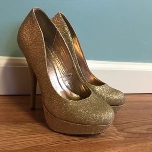 Gold glitter platform heels